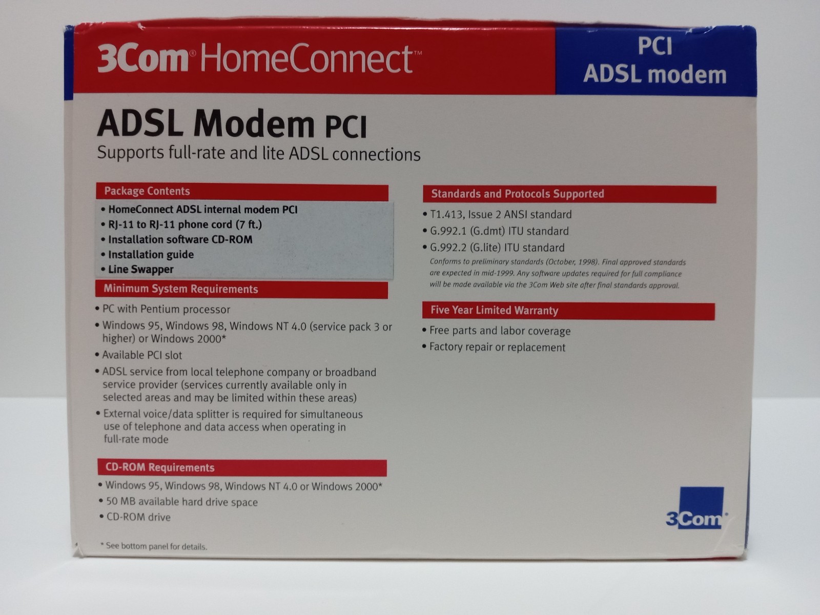 3Com HomeConnect ADSL Modem pci model 3CP3617 Please Read! used/open box/storage