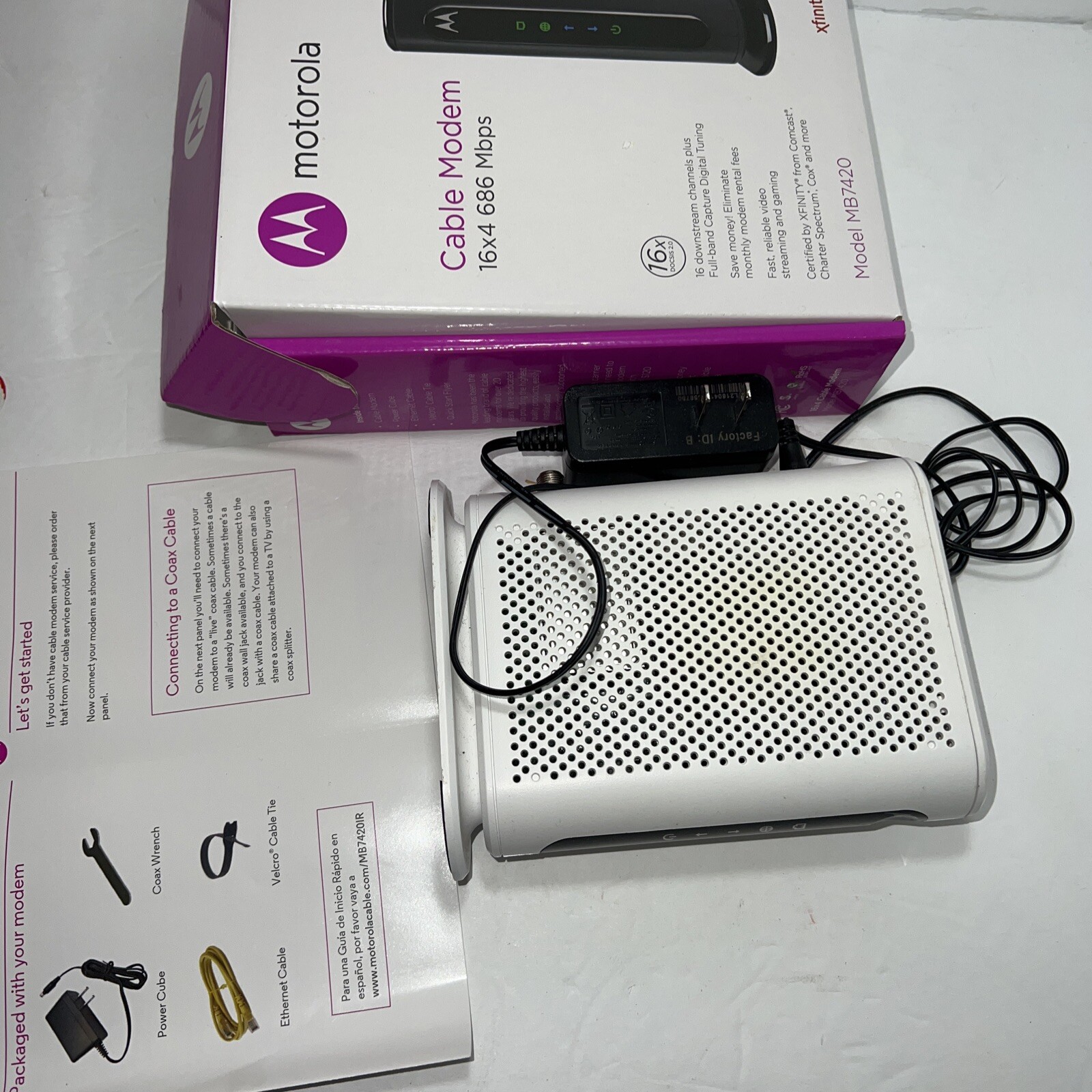 Motorola 16×4 Cable Modem 686 mbps DOCSIS 3.0 Channel Bonding -White