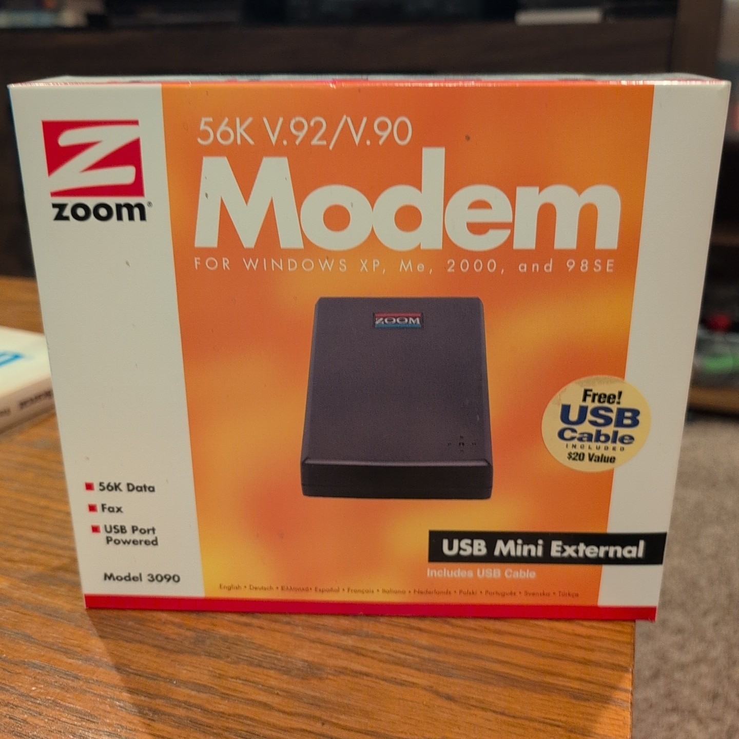 Zoom 56K USB Mini External Modem Model 3090 V.92/V.90 w/ Cable & CD Windows XP