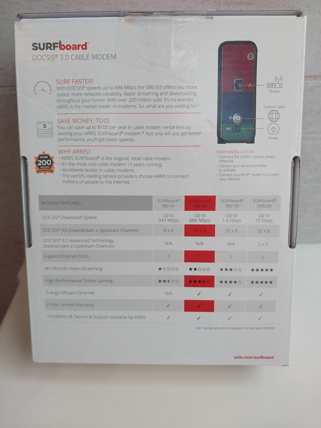 ARRIS Surfboard SB6183 16×4 DOCSIS 3.0 Cable Modem 686 Mbps Black