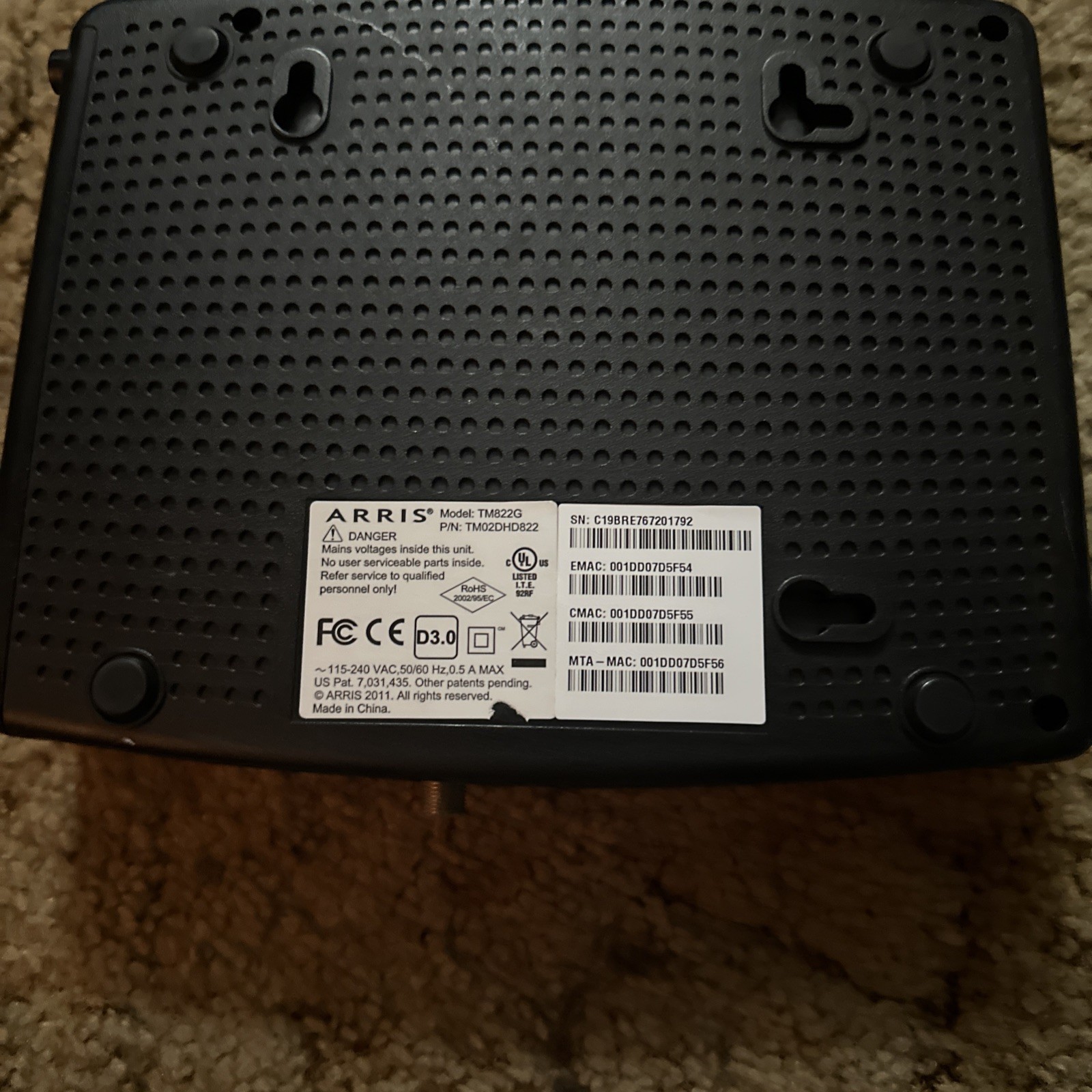 ARRIS TM822G Touchstone Modem – Powers On – Untested Unit – See Description