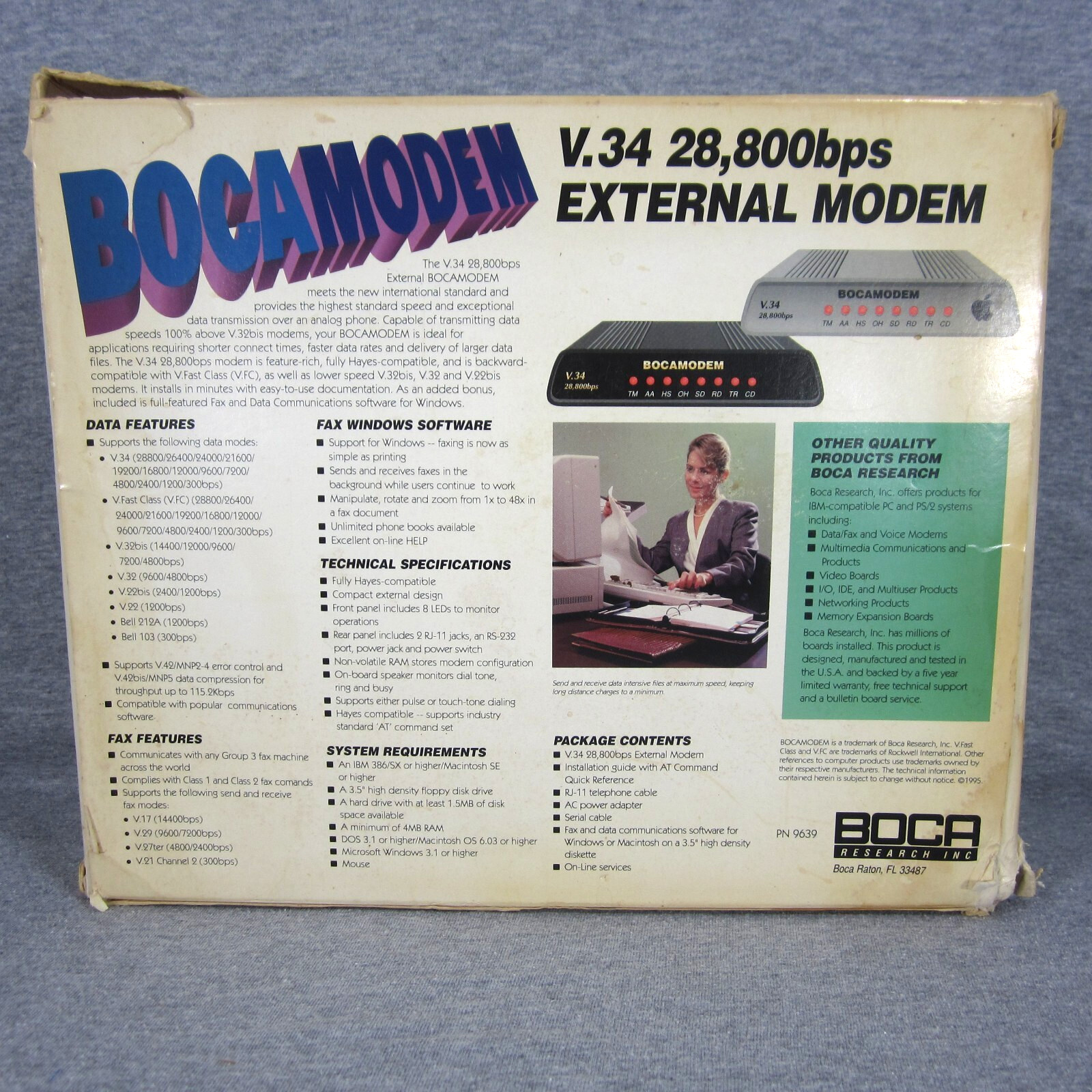 Vintage Boca Bocamodem V.34 28,800bps External Modem Data Fax