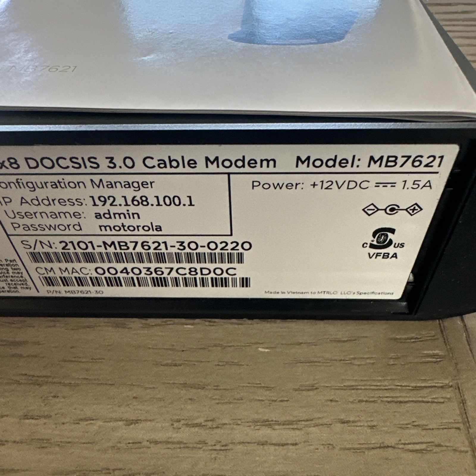 Motorola MB7621-10 1000 Mbps Modem
