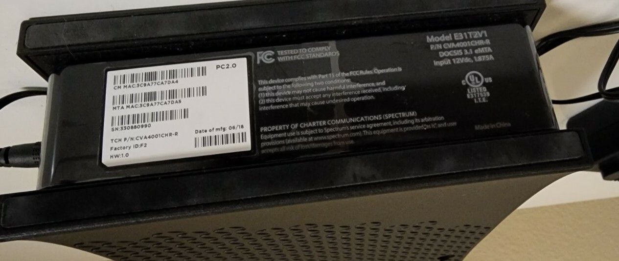SPECTRUM E31T2V1 DOCSIS 3.1 eMTA Internet Modem