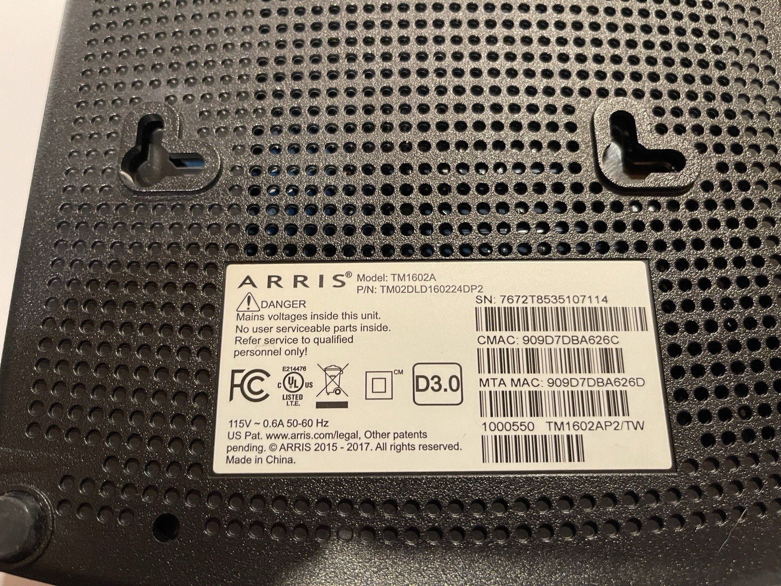 Arris TM1602A Docsis 3.0 Telephony Cable Modem for Optimum Cablevision