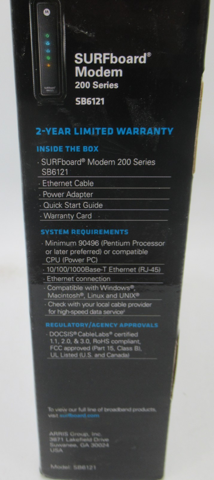 MOTOROLA ARRIS 200 SERIES SURFBOARD HI-SPEED DOCSIS 3.0 CABLE MODEM SB6121, IPV6