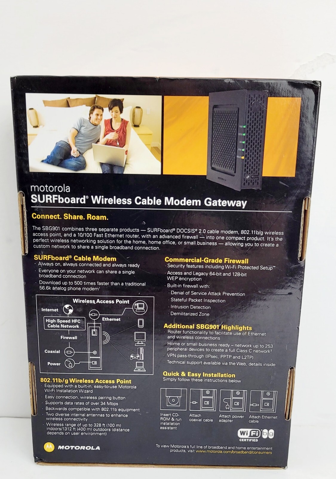 Motorola Surfboard Wireless Cable Modem Gateway Model SBG901 With Box