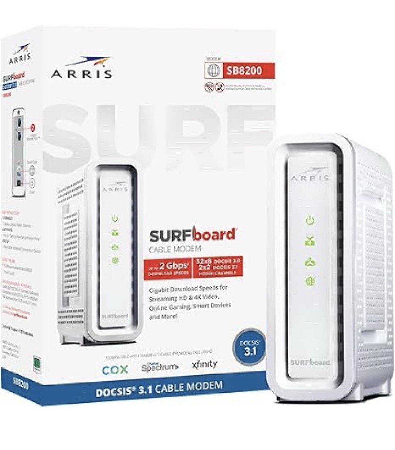 ARRIS SURFBOARD SB8200 DOCSIS 3.1 CABLE MODEM, Works with Xfinity, Cox, Spectrum