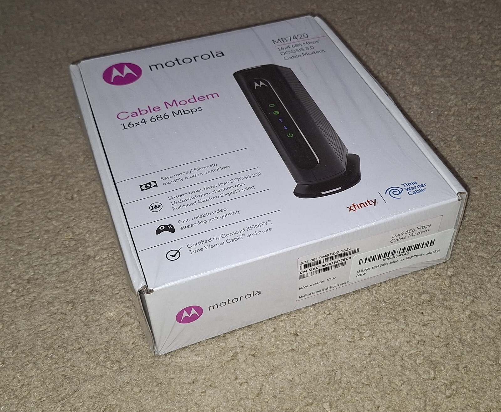 Motorola MB742010 686mbps DOCSIS 3.0 Cable Modem