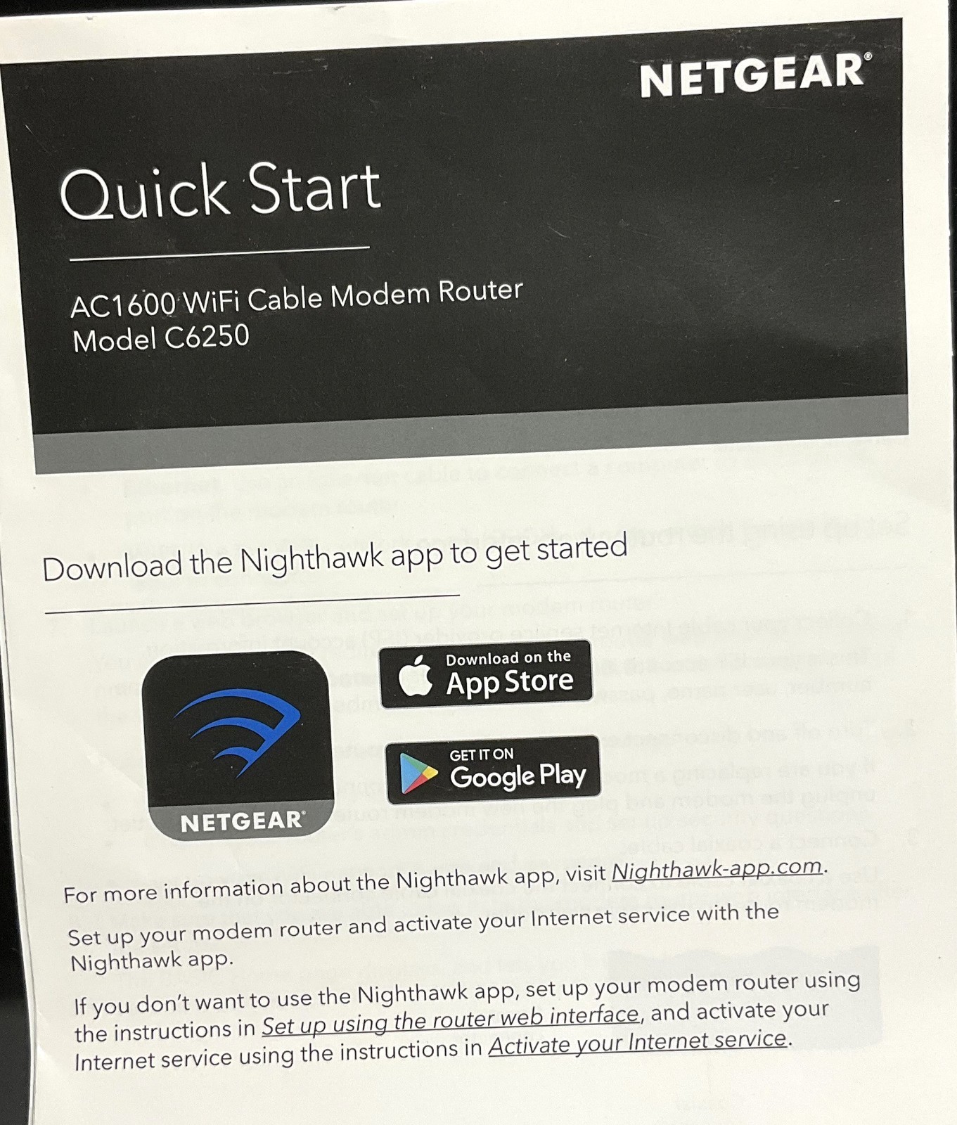 NETGEAR AC1600 WiFi Cable Modem Router C6250 – up to 680 Mbps – Used – Orig Box