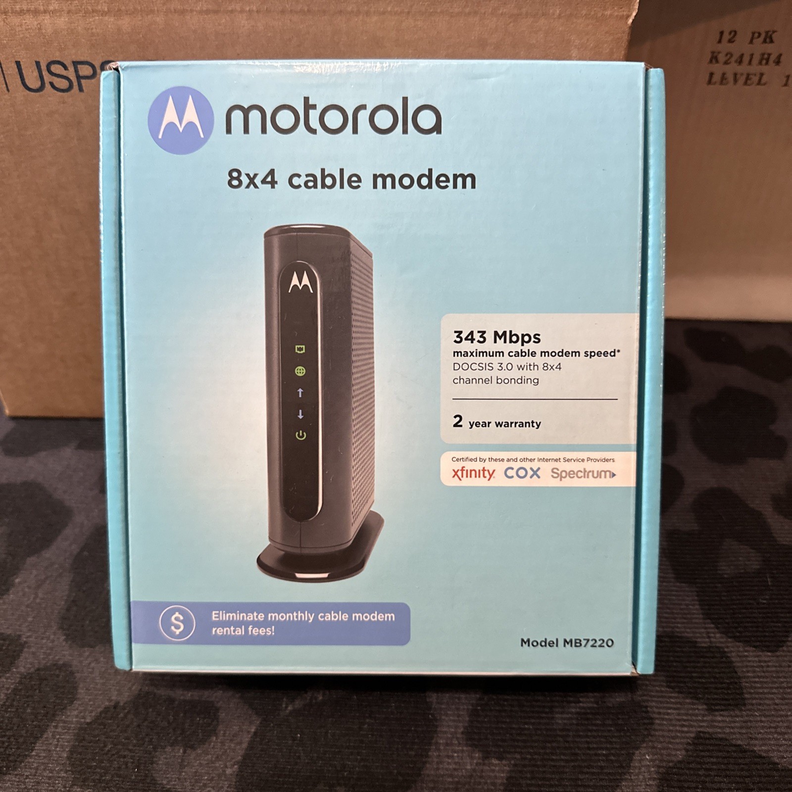 MOTOROLA 8×4 Cable Modem, Model MB7220, 343 Mbps DOCSIS 3.0