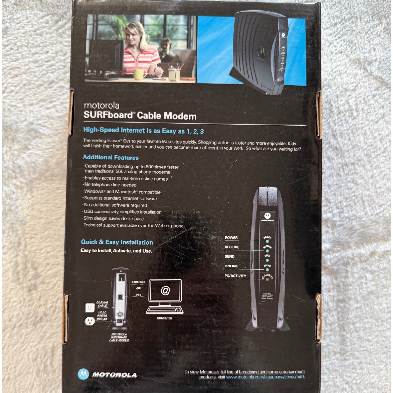 Motorola SURFboard SB5101U Cable Modem DOCSIS 2.0 w/ Box Cables CD SB5101
