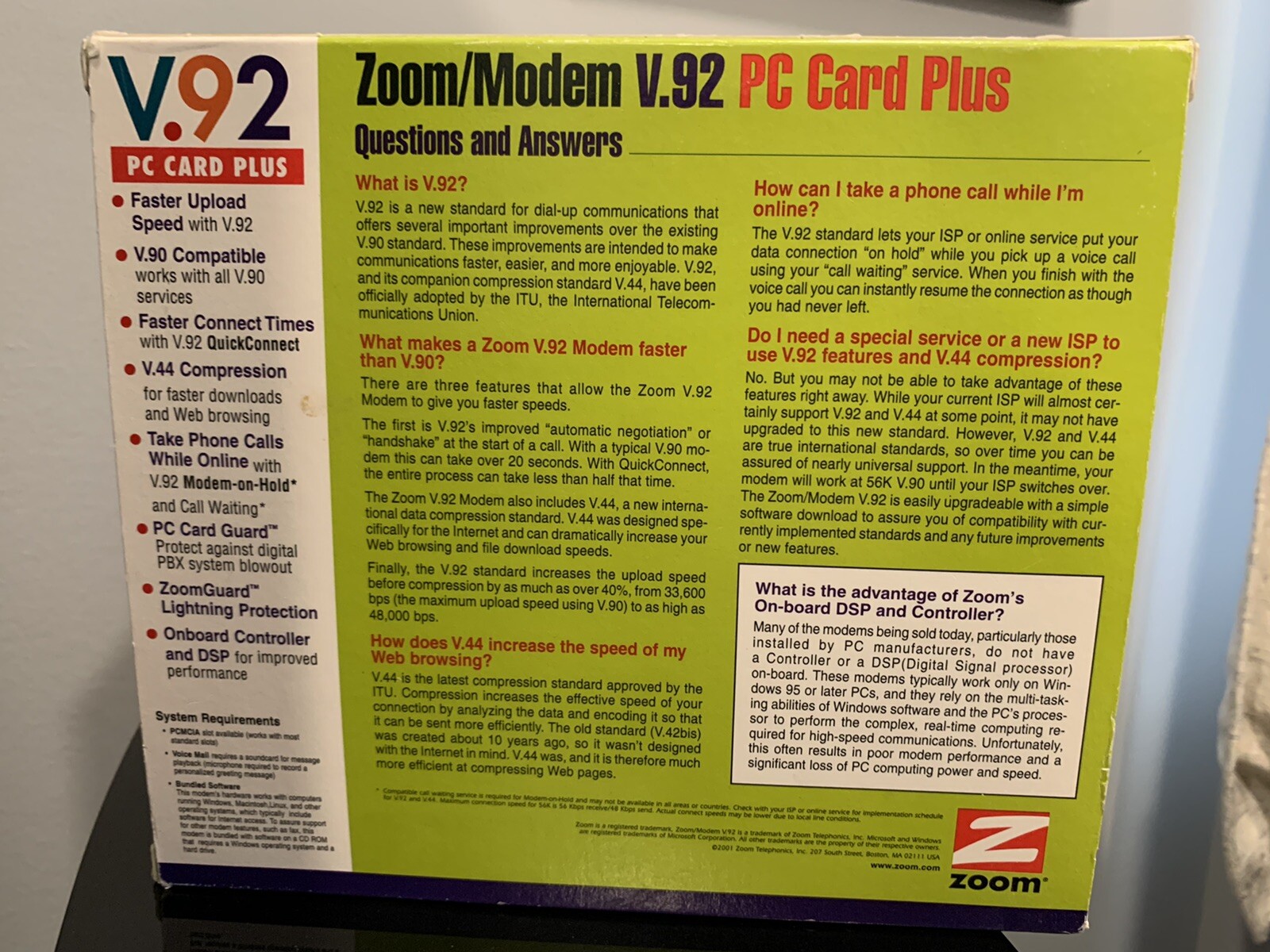 ZOOM MODEM 3075 56K PCMCIA PC CARD V.92/V.90 Faxmodem Windows Macintosh Vintage
