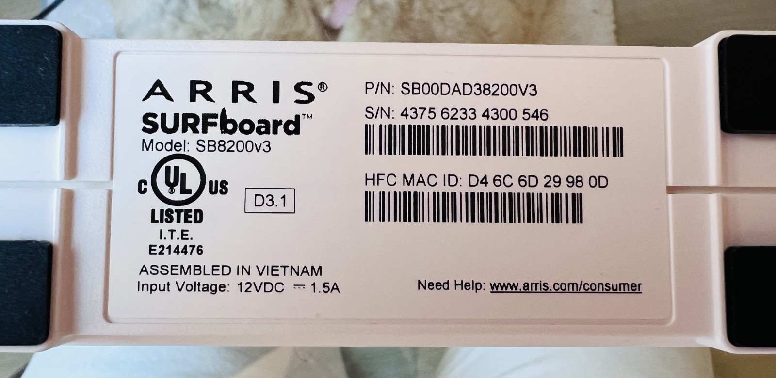ARRIS SURFboard SB8200 V3 DOCSIS 3.1 Cable Modem – 2 Gbps – Power Adapter Includ