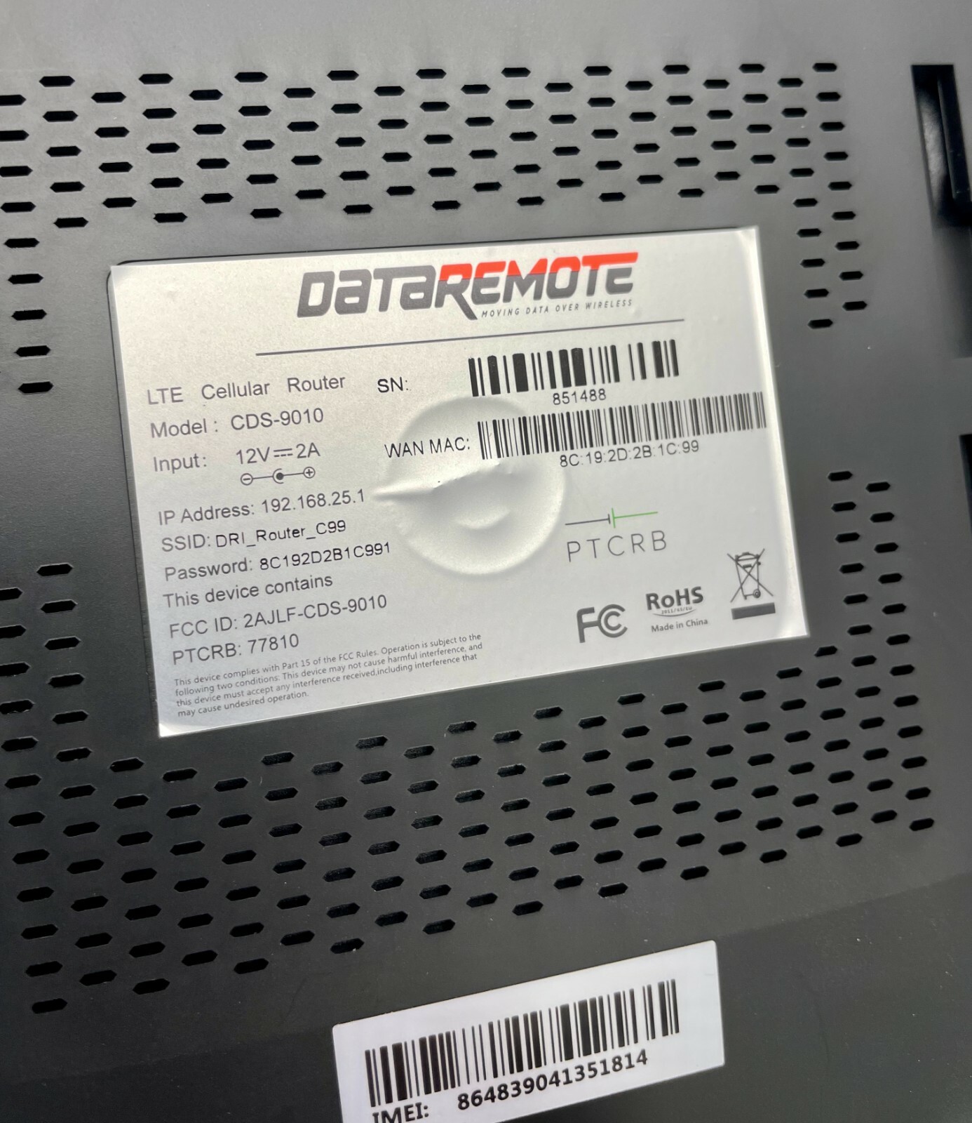 DataRemote CDS-9010 Cellular LTE Data Over Wireless Wifi Router ATT