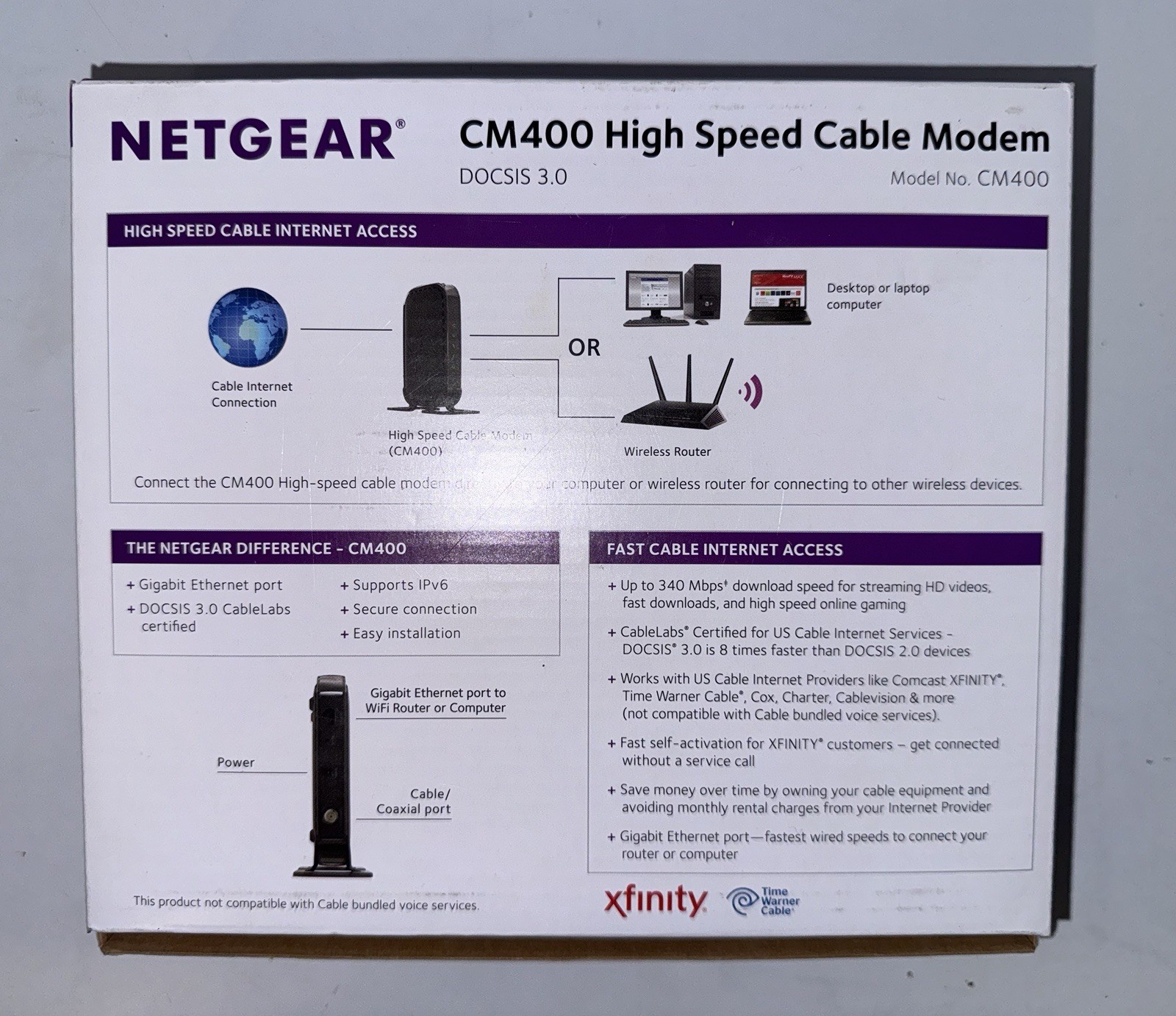 *NO CORDS* NETGEAR CM400 High Speed Cable Modem DOCSIS 3.0 | 340 Mbps