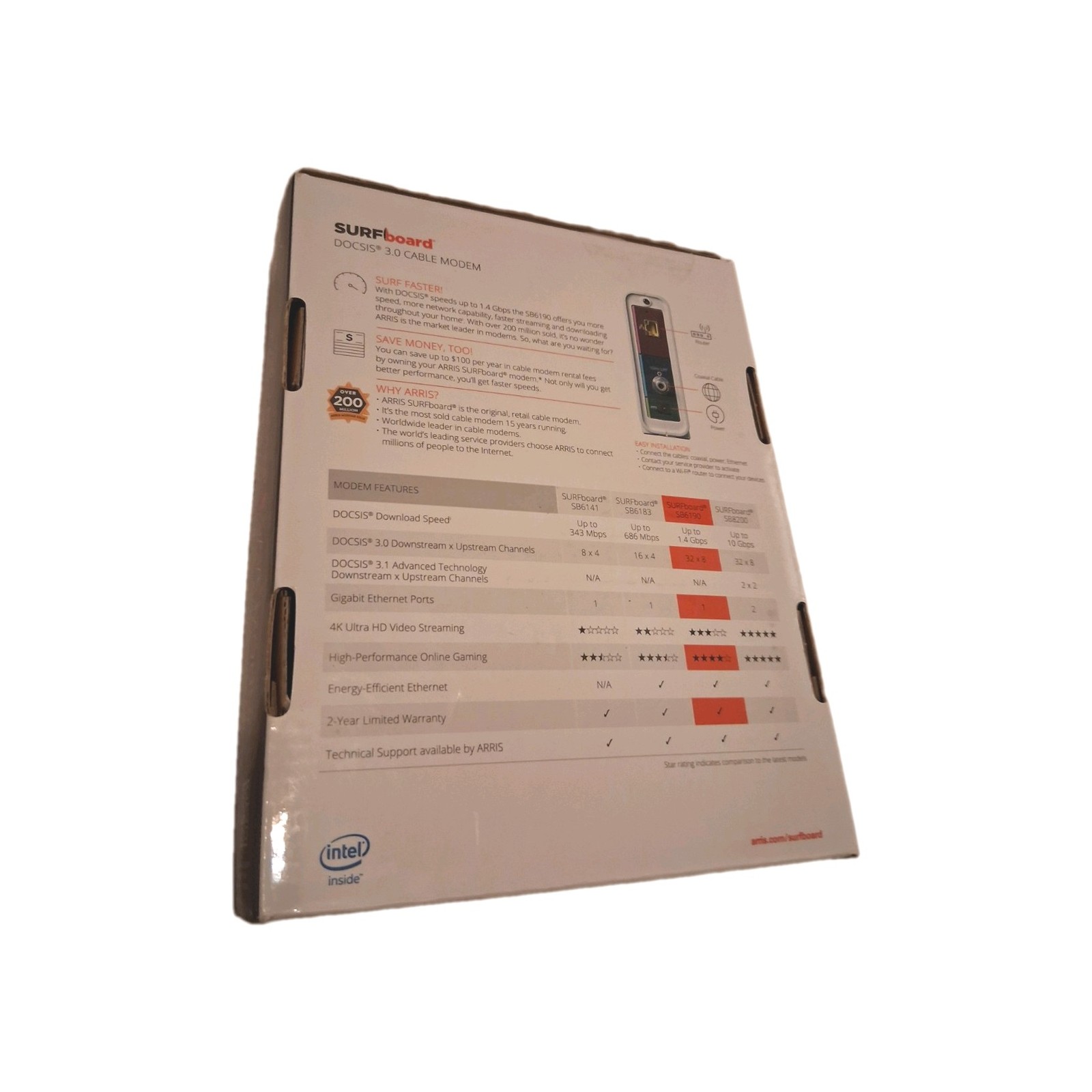 Arris Surfboard 3.0 Docsis Cable Modem Sb6190 1.4 GBPS Internet