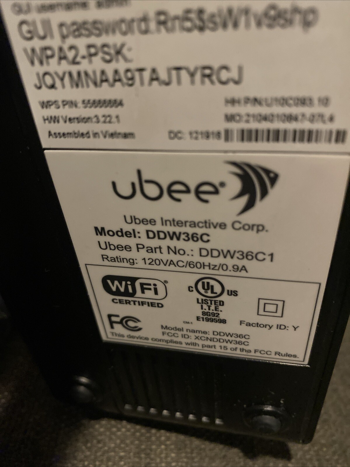 Ubee DDW36C Wireless Cable Modem Router Gateway With Power Cord