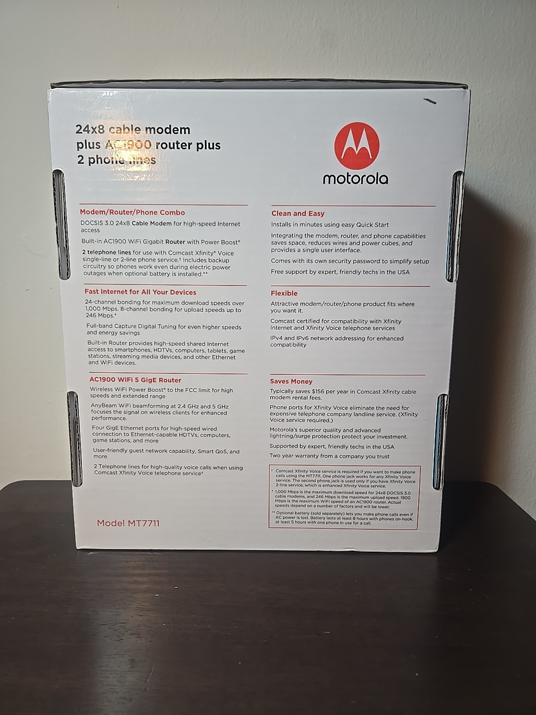 Motorola MT7711 24X8 Cable Modem and AC1900 Dual Band Wi-Fi Gigabit Router 2…