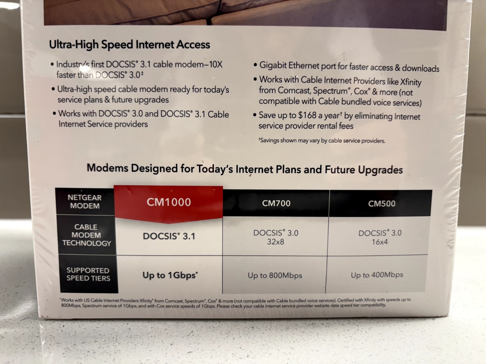 Netgear Cable Modem Black(CM1000-100NAS)Gigabit Ethernet, Cox, Spectrum, XFinity