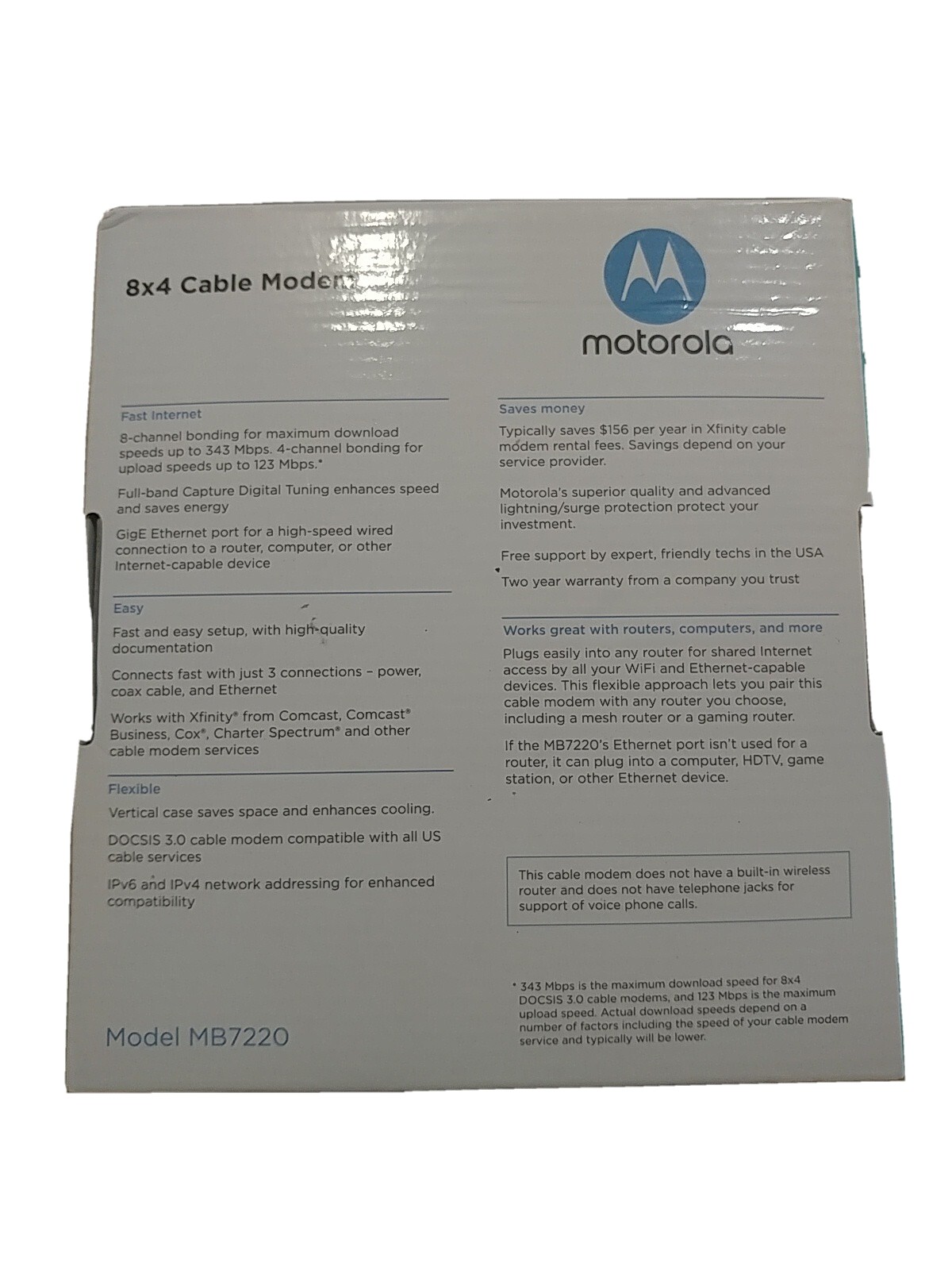 Motorola MB7220 343Mbps DOCSIS 3.0 Cable Modem 8×4 Channel Bonding