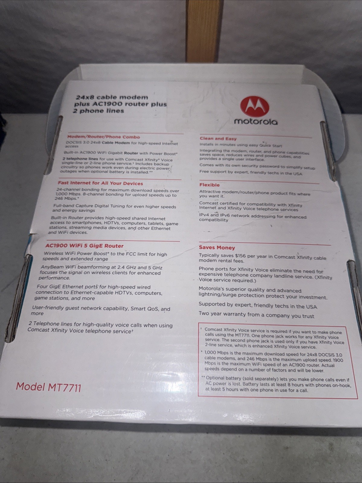 Motorola MT7711 24X8 Cable Modem and AC1900 Dual Band Wi-Fi Gigabit Router