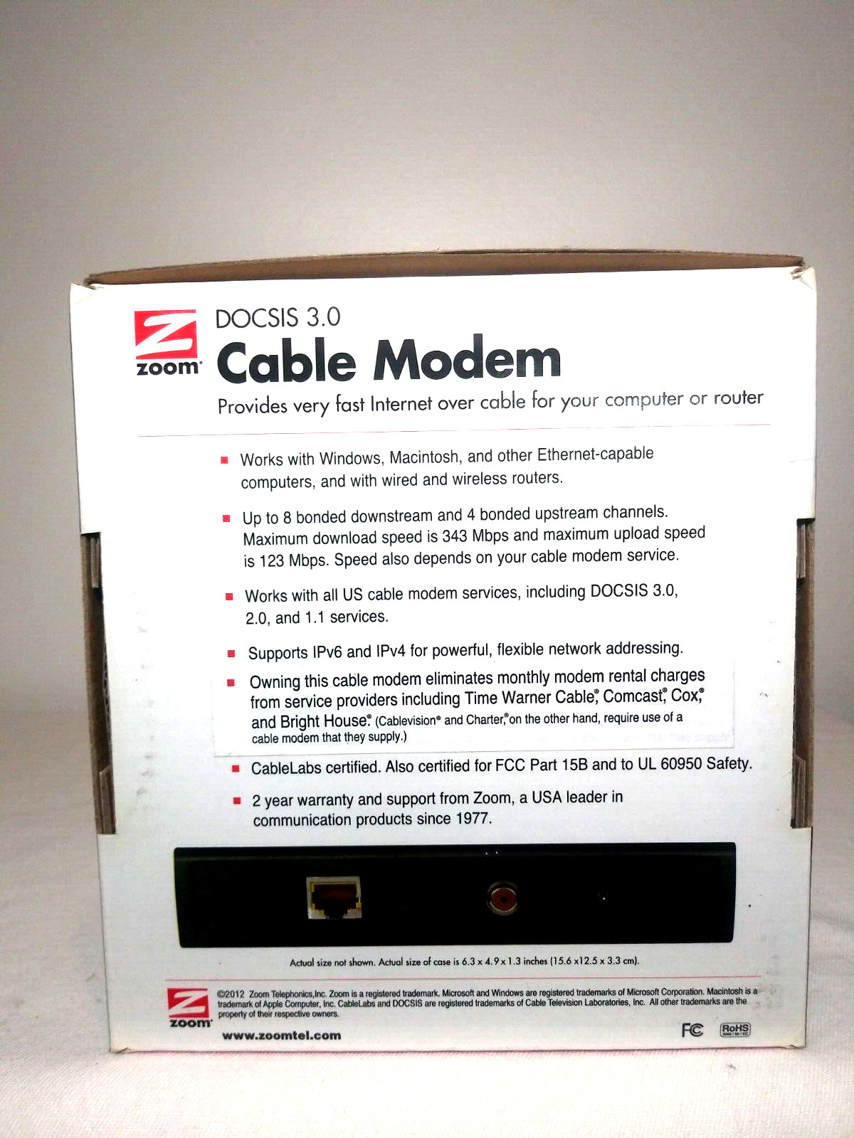 NEW ZOOM 343 Mbps DOCSIS 3.0 Cable Modem, Model 5341 – Open Box