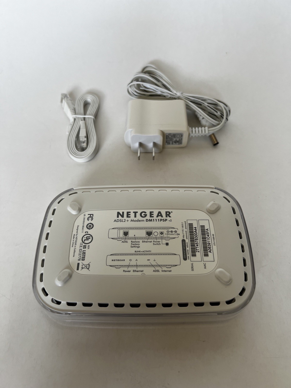 Netgear DM111PSPv2 ADSL2+ Modem with Power Adapter and Ethernet Cable