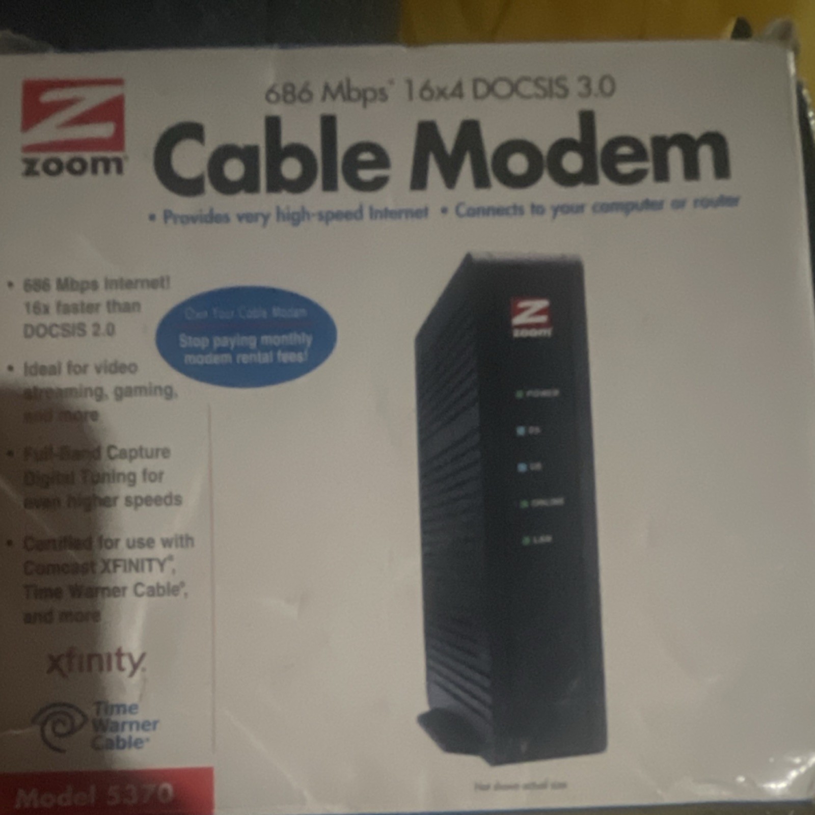 Zoom 686 Mbps 16×4 DOCSIS 3.0 Cable Modem Model 5370 XFINITY Time Warner