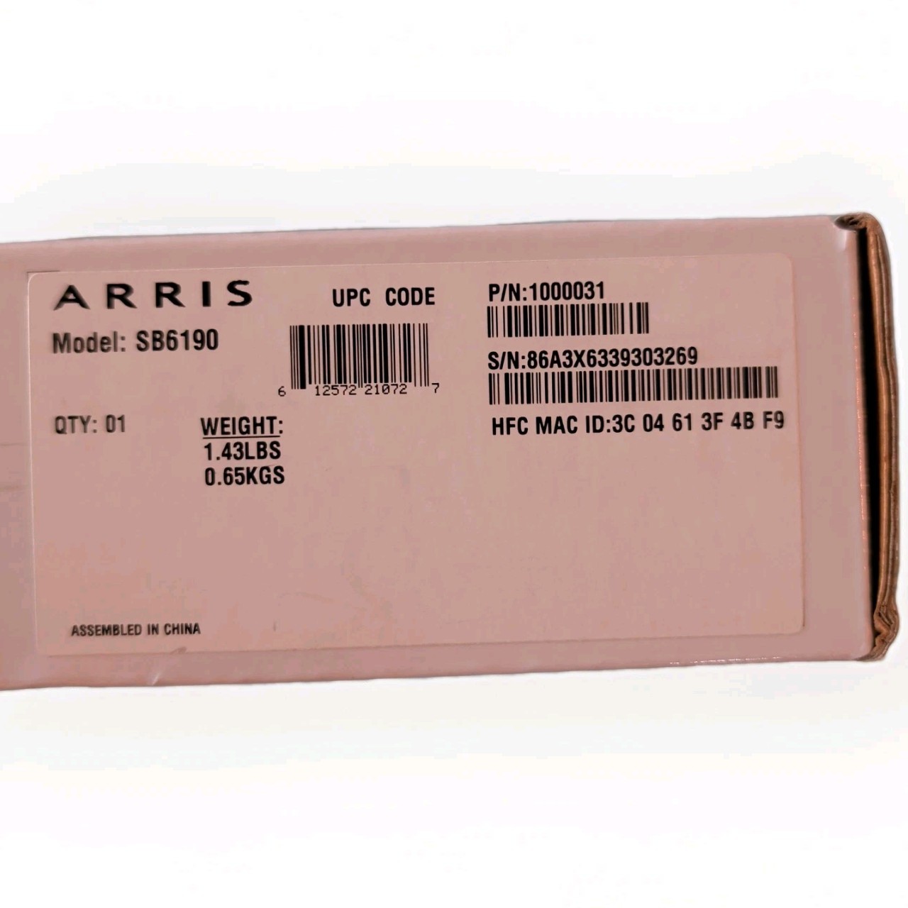 ARRIS SURFboard SB6190 DOCSIS 3.0 32×8 Cable Modem 1 Gbps Ethernet P/N: 1000031