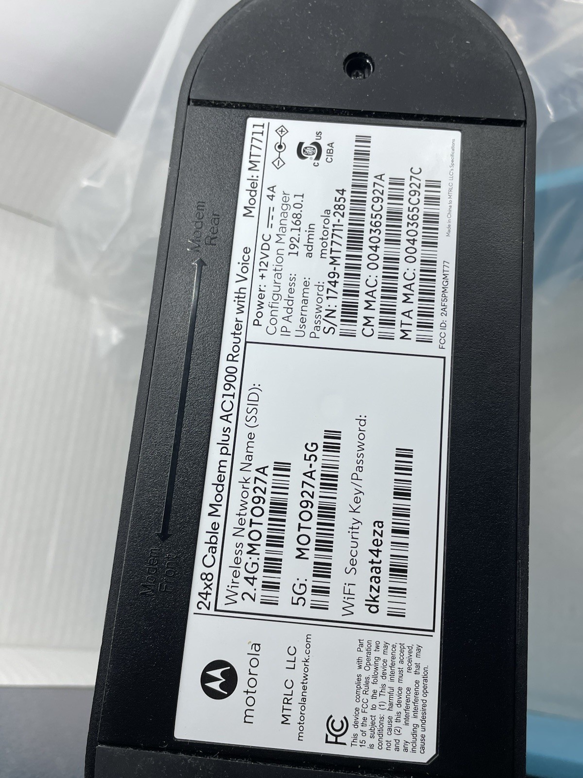 Motorola 24×8 Cable Modem + AC1900 WiFi Router + 2 Phone Line for Xfinity MT7711