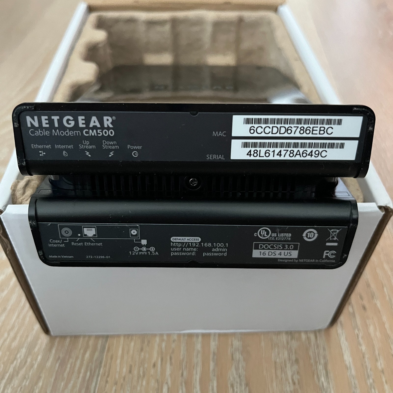 NETGEAR CM500 Hi Speed Cable Modem 680 Mbps Black (Xfinity, Spectrum, Cox)