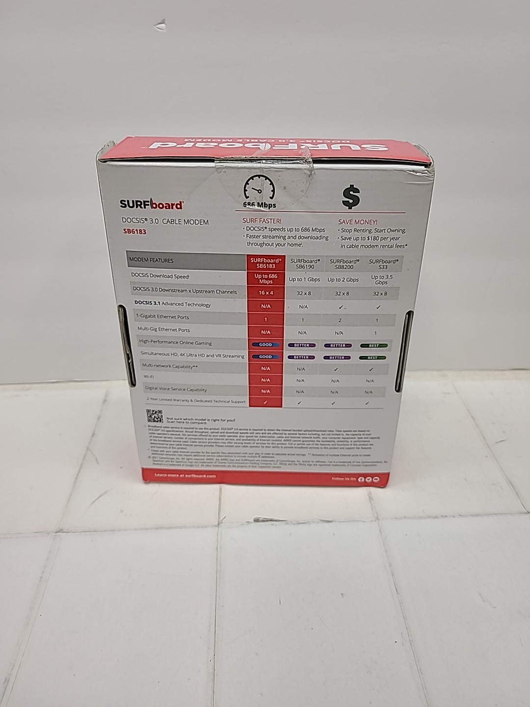 ARRIS SURFboard SB6183 DOCSIS 3.0 Cable Modem -Xfinity Spectrum BLACK New Sealed