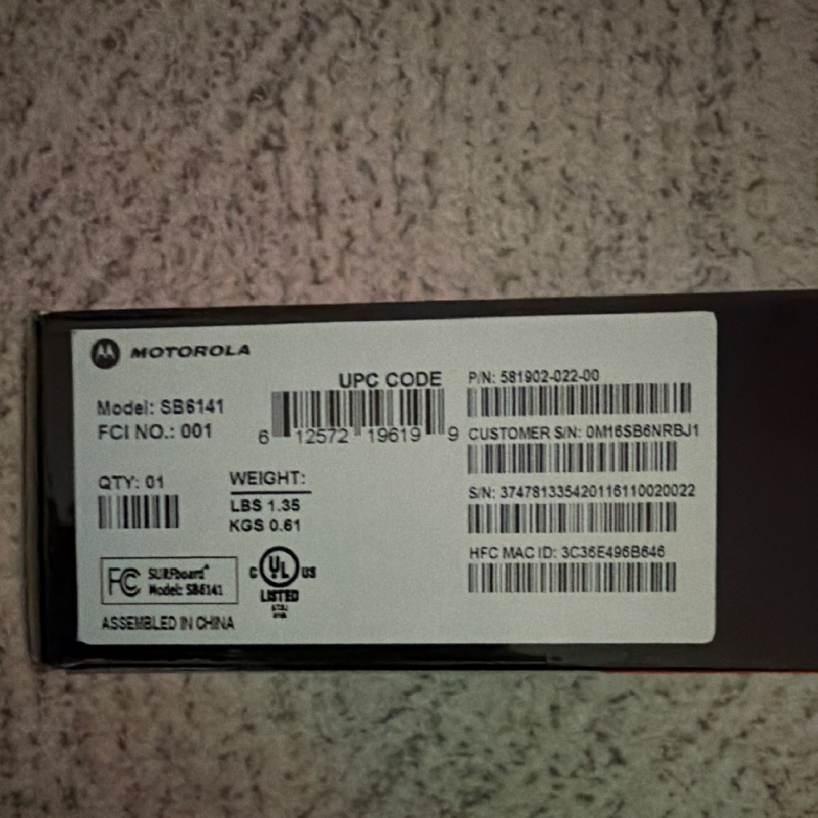 Motorola SURFboard SB6141 DOCSIS 3.0 Cable Modem 343 Mbps RJ-45