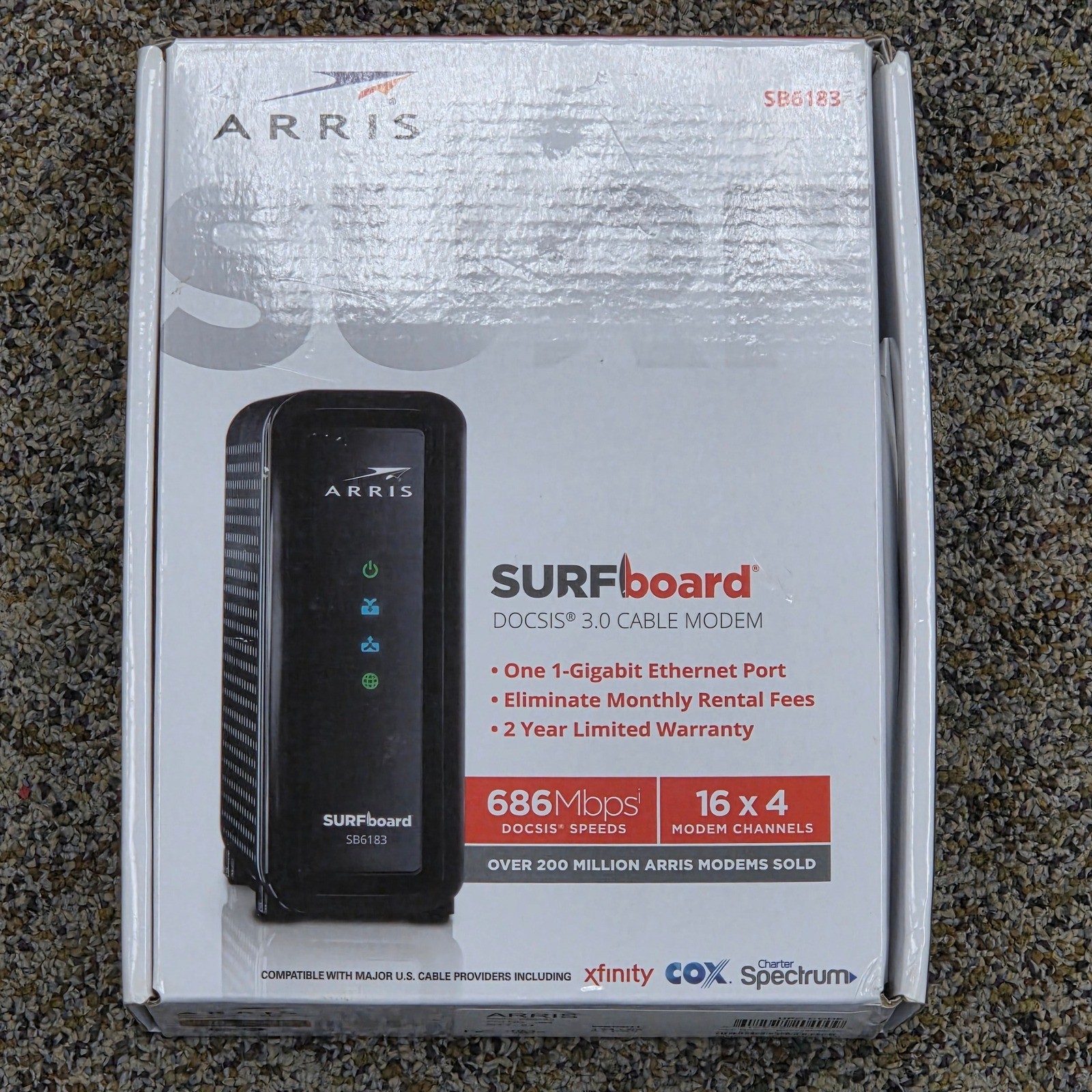 ARRIS SURFboard SB6183 DOCSIS 3.0 Cable Modem 686 Mbps 16×4 White Box Black Unit