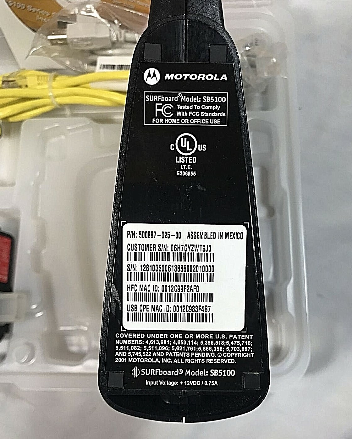 Motorola SURFboard SB5100 Cable Modem 500887-025-00 AC Adapter CD Disk Bundle