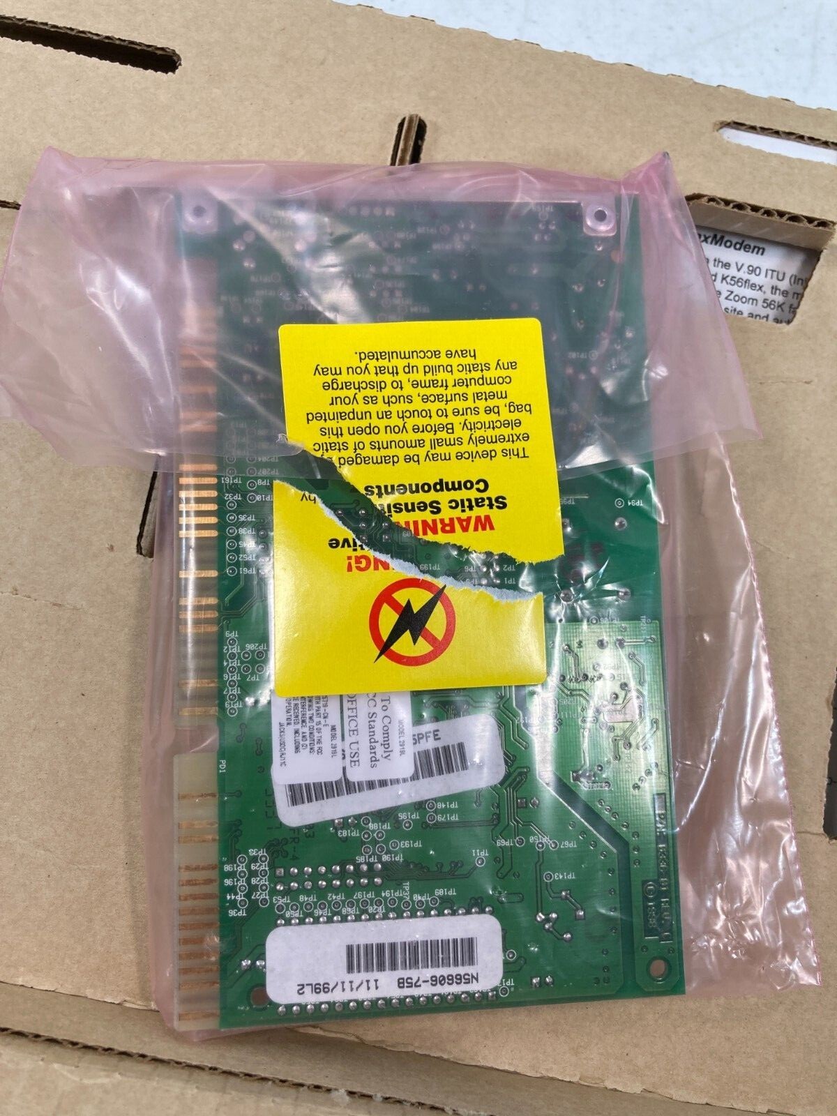 Zoom Fax Modem 56k Dual Mode Modem Card Open Box 2919-00-00L Y2K Ready!