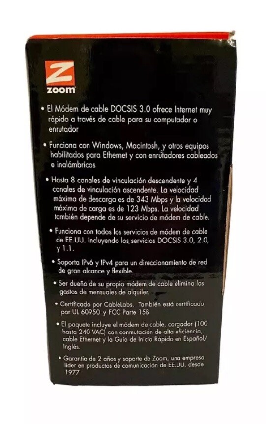 Zoom DOCSIS 3.0 Cable Modem 5341-02-03H New In Box