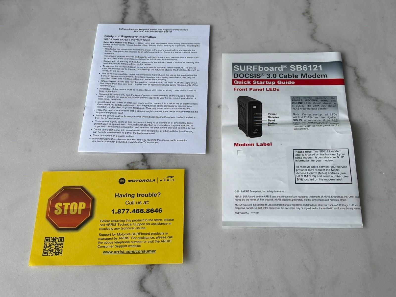 Motorola Arris SURFboard SB6121 DOCSIS 3.0 Modem w/ Box, Power Adapter, Cable