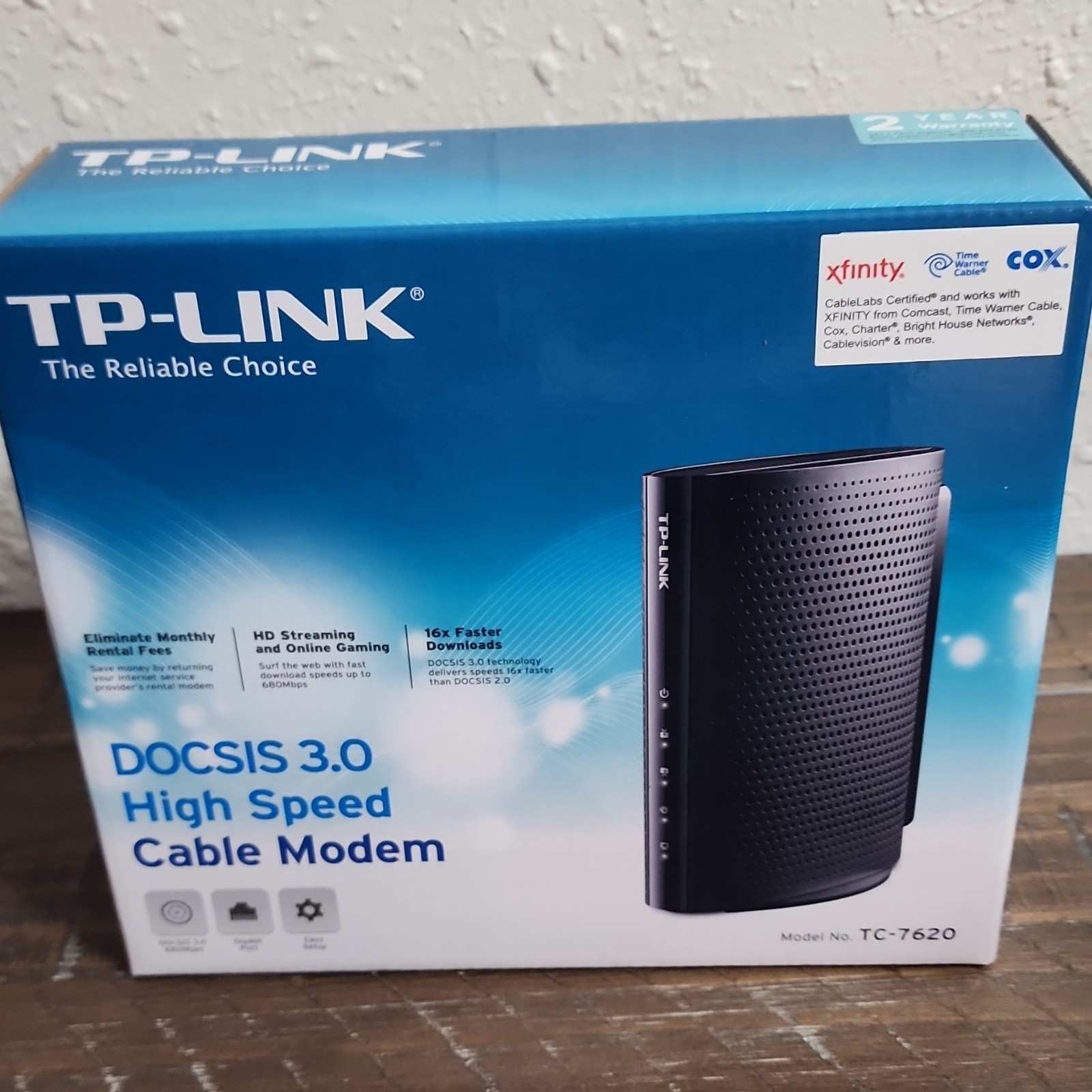 TP-LINK TC-7620 DOCSIS 3.0 Cable Modem 680Mbps 1x Gigabit Ethernet Black