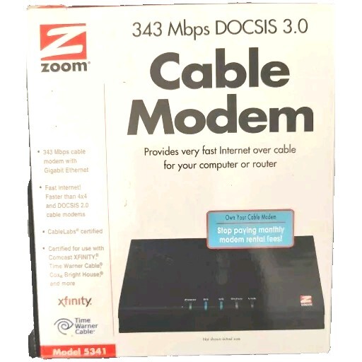 Zoom 343 Mbps DOCSIS 3.0 Cable Modem Model: 5341