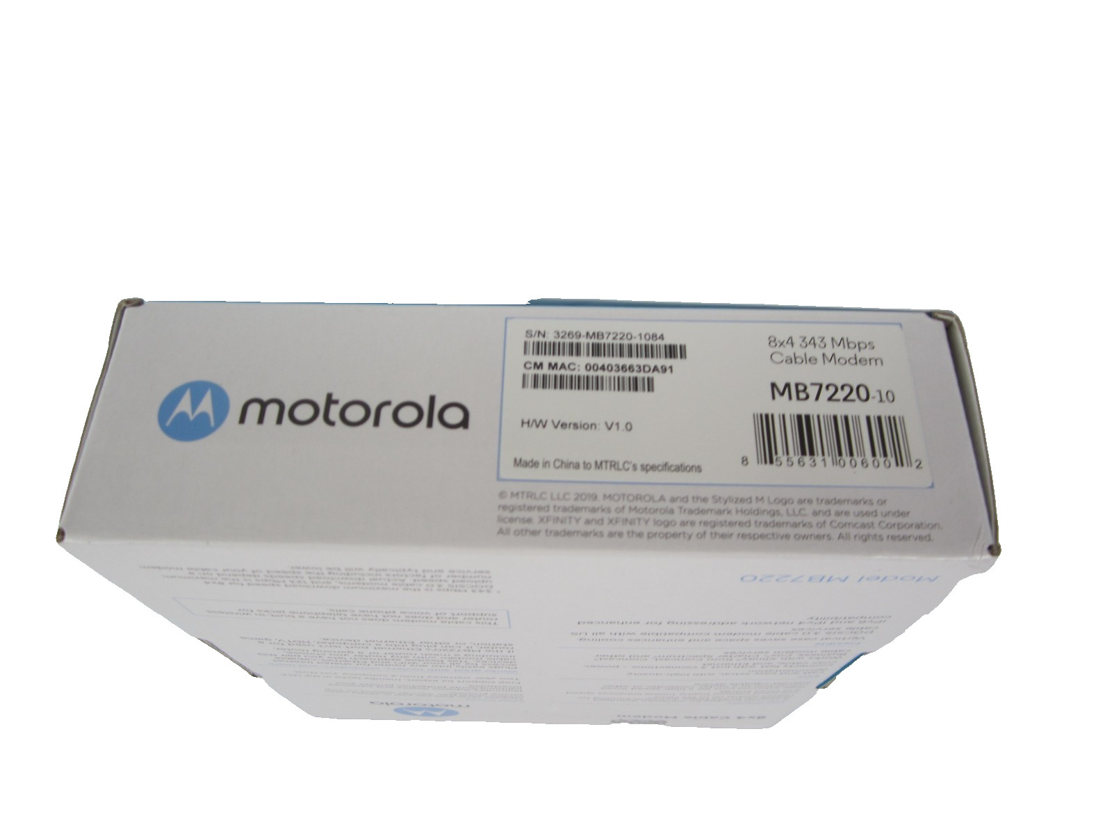 Motorola MB722010 343Mbps DOCSIS 3.0 Cable Modem New In Box