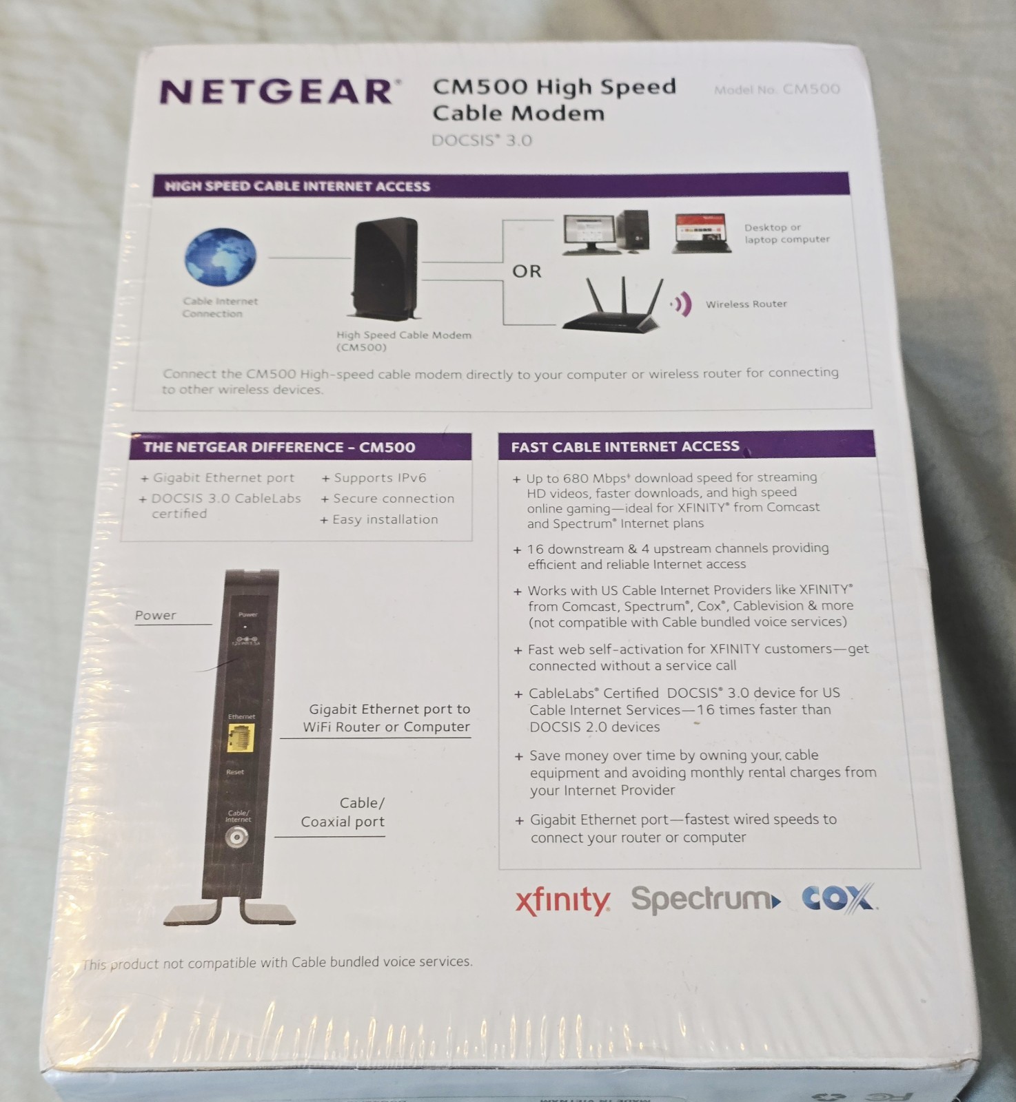 New NETGEAR CM500 Cable Modem for Internet & Voice Xfinity 680mbps