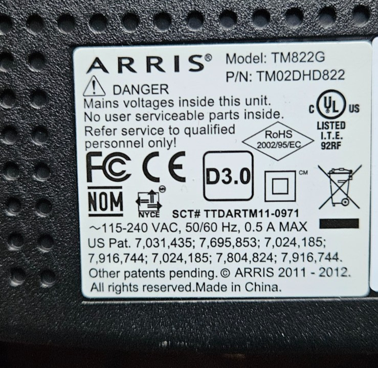 Arris TM822G DOCSIS 3.0 Cable VoIP Telephony Modem Comcast Cox Xfinity WOW