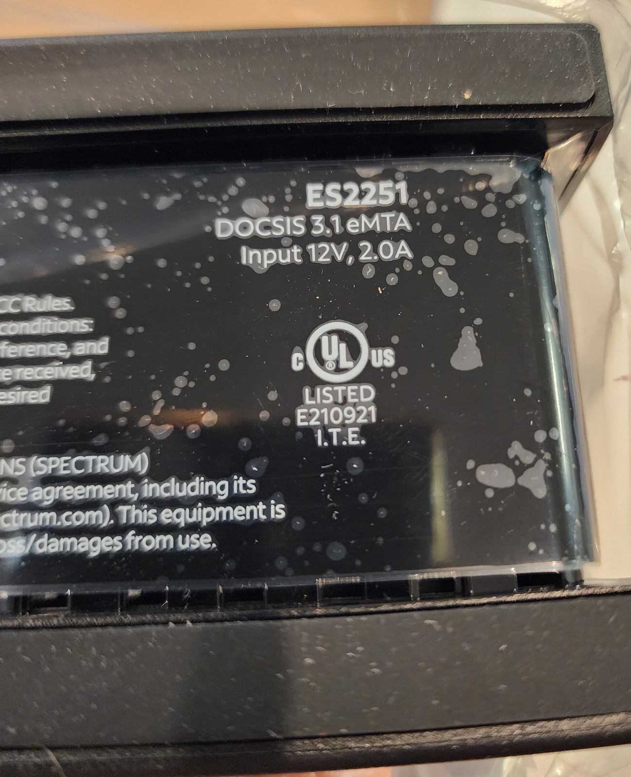 Spectrum ES2251 DOCSIS 3.1 Cable Modem Wired Ethernet RJ-45 1 LAN Port Black NEW