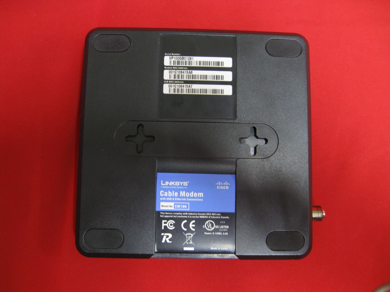 Linksys Cable Modem With USB And ETHERNET Connections Model CM100