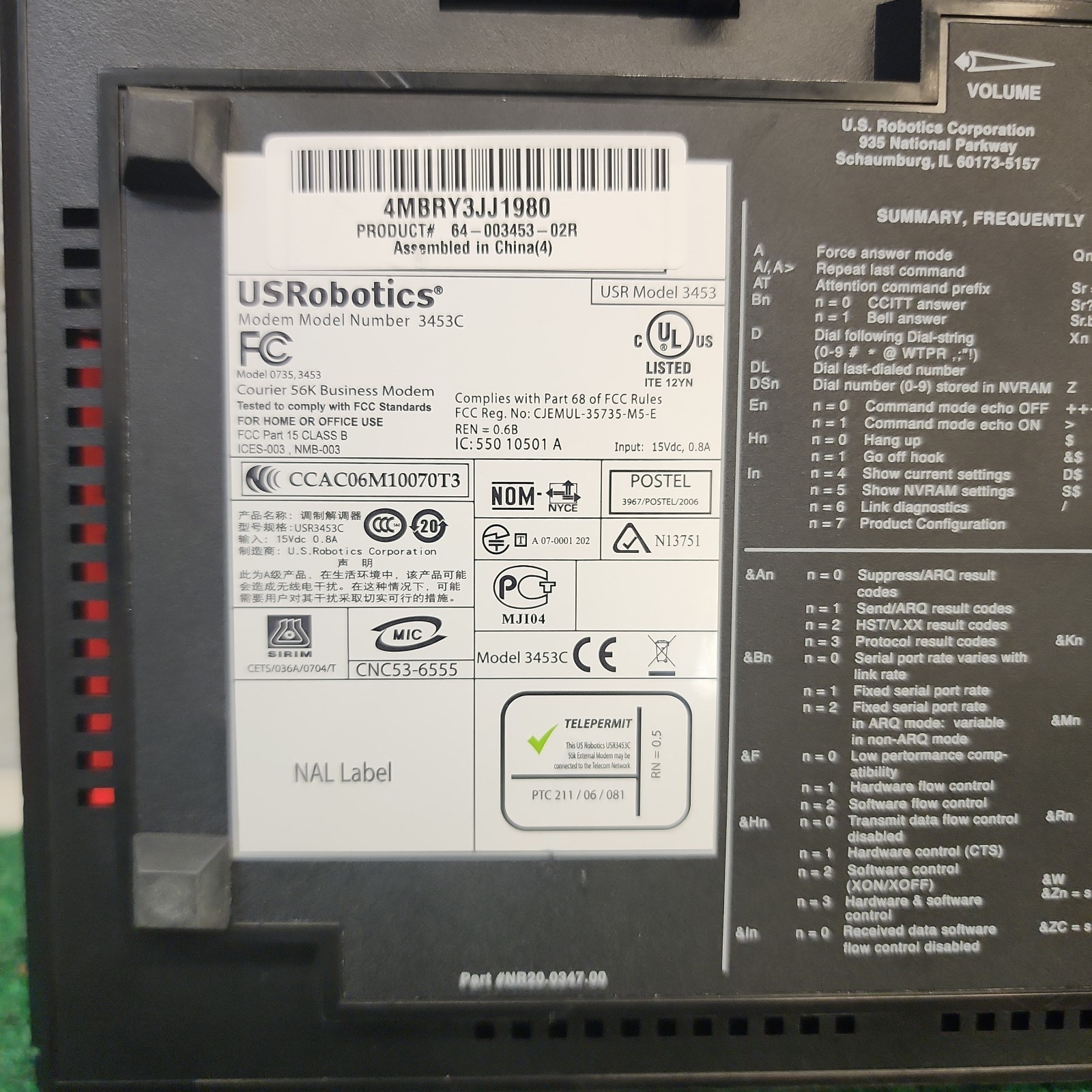 US Robotics 3453C Courier 56K Global Business Modem