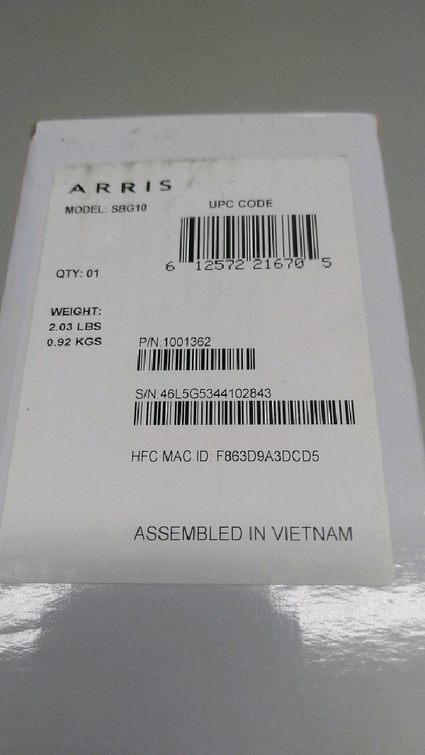 Arris SBG10 Cable Modem Router Combo Black DOCSIS 3.0 4 Ethernet Ports 400 Mbps