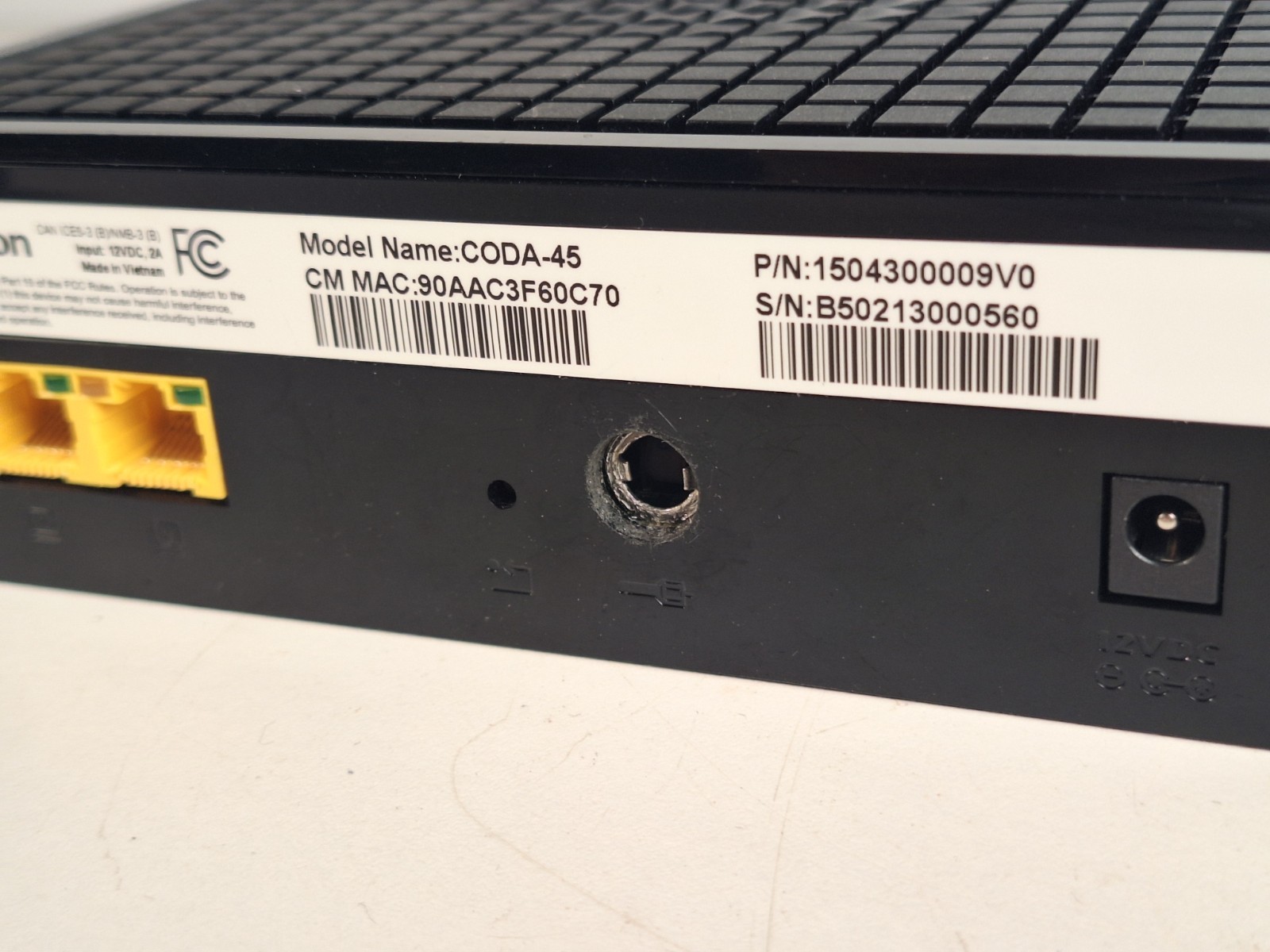 FOR PARTS Hitron CODA-45 DOCSIS 3.1 Cable Modem 2-Port Ethernet Router