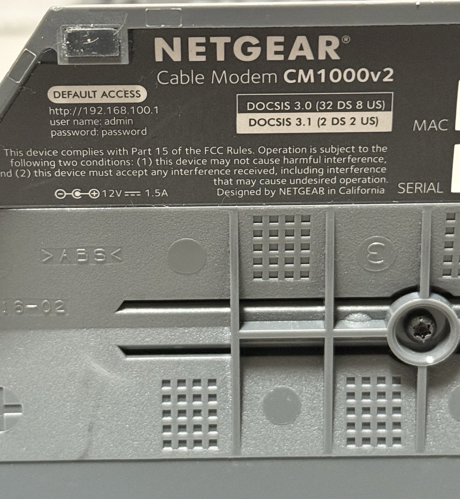 NETGEAR CM1000-1AZNAS CM1000v2 Ultra-High Speed Cable Modem DOCSIS 3.1 w/Adapter